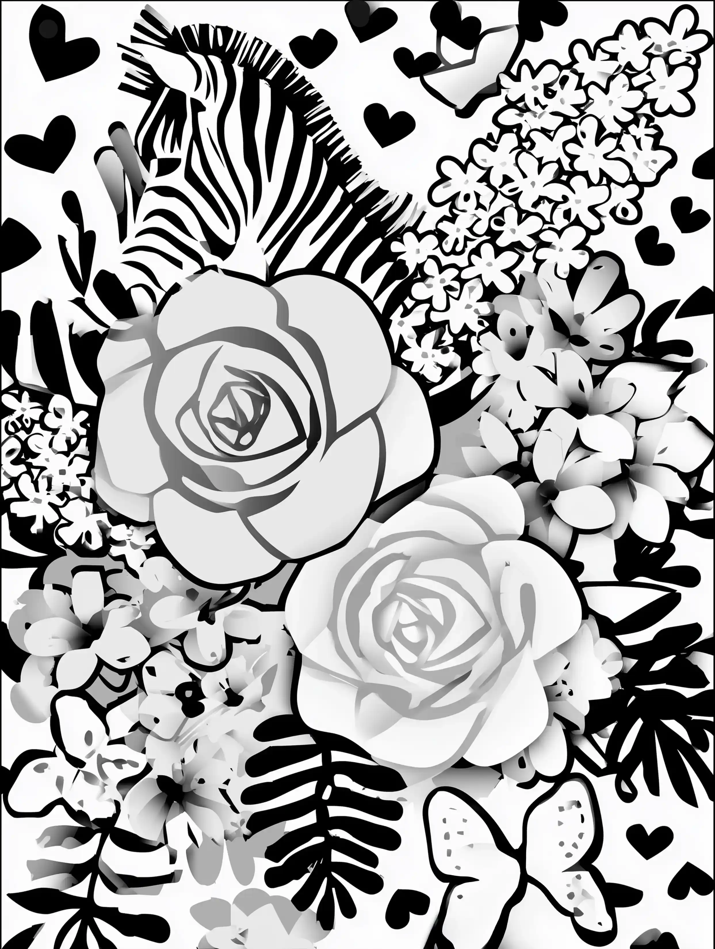 Free printable coloring pages floral featuring a zebra head surrounded by flowers